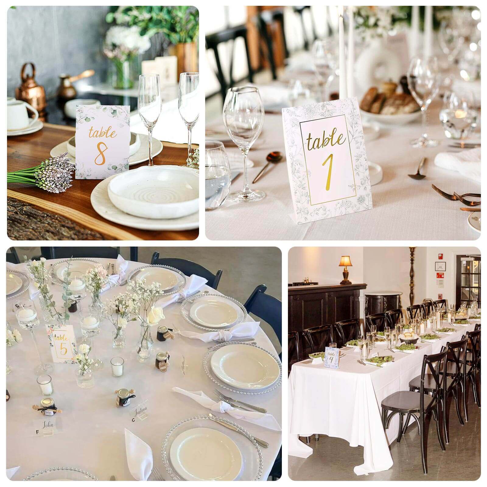 25-Pack Paper Wedding Table Numbers 1-25 White/Blue French Toile Design - Free Standing Double Sided Table Signs with Glam Gold Foil Numbers 7"
