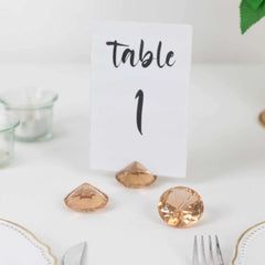 10-Pack Plastic Card Holder Stands Diamond Shaped Design Amber Crystal - Wedding Table Place Card Decorations 1.75"