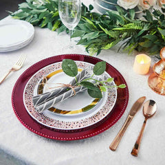 6-Pack Acrylic Round Charger Plates 13" in Burgundy with Beaded Rim, Dinner Charger Event Tabletop Decor