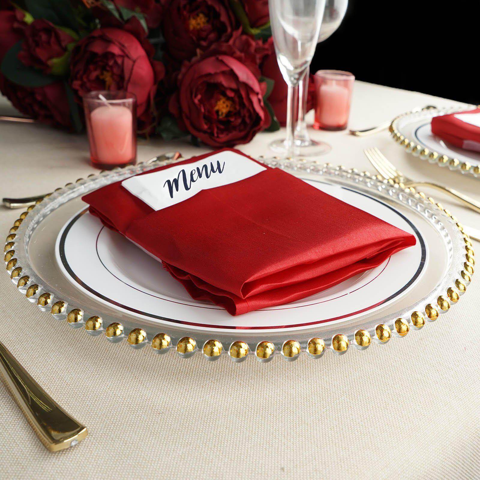 8-Pack Glass Round Charger Plates 12" in Gold with Beaded Rim, Event Tabletop Decorative Dinner Charger Tableware