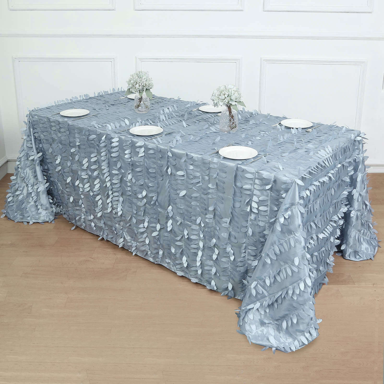 Taffeta 90"x156" Rectangle Tablecloth Dusty Blue | 3D Leaf Petal Design Seamless Table Cover