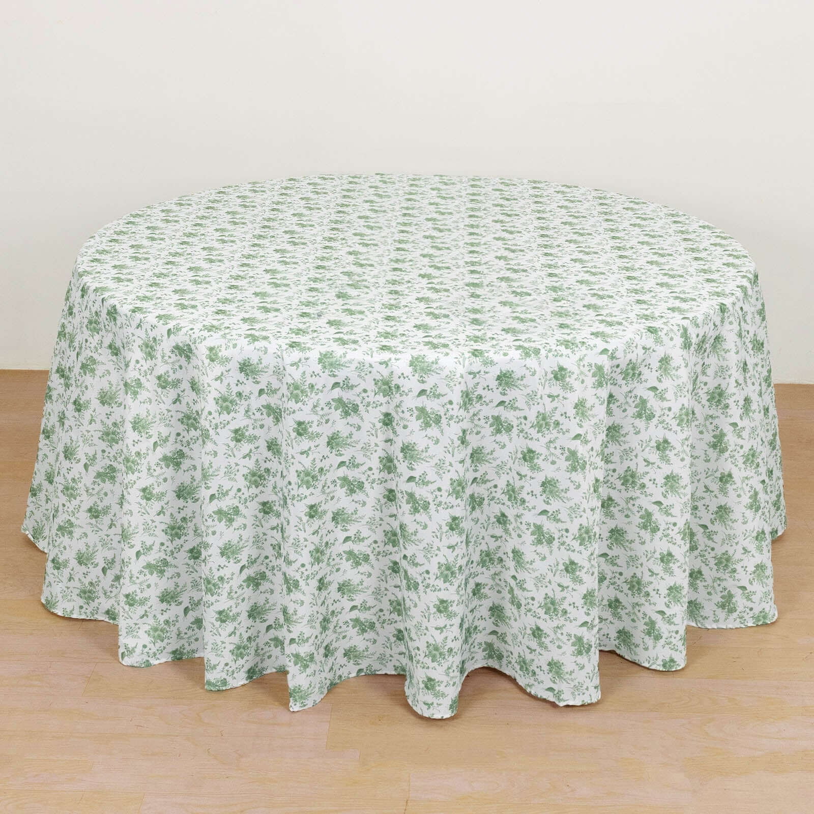 Polyester 120" Round Tablecloth Dusty Sage Green French Toile Pattern Seamless Table Cover for Upscale Dining
