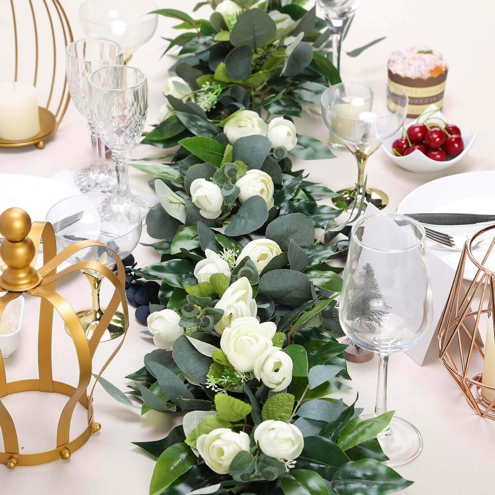 40" Artificial Eucalyptus Willow Leaf Ranunculus Flower Garland Vine