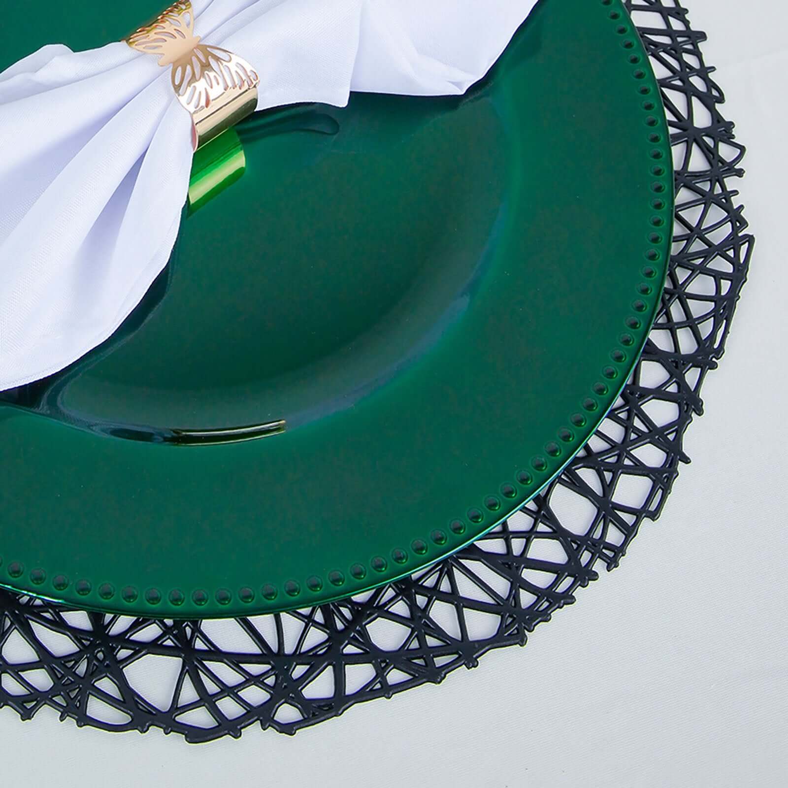 6-Pack Acrylic Round Charger Plates 13" in Hunter Emerald Green with Beaded Rim, Dinner Charger Event Tabletop Decor
