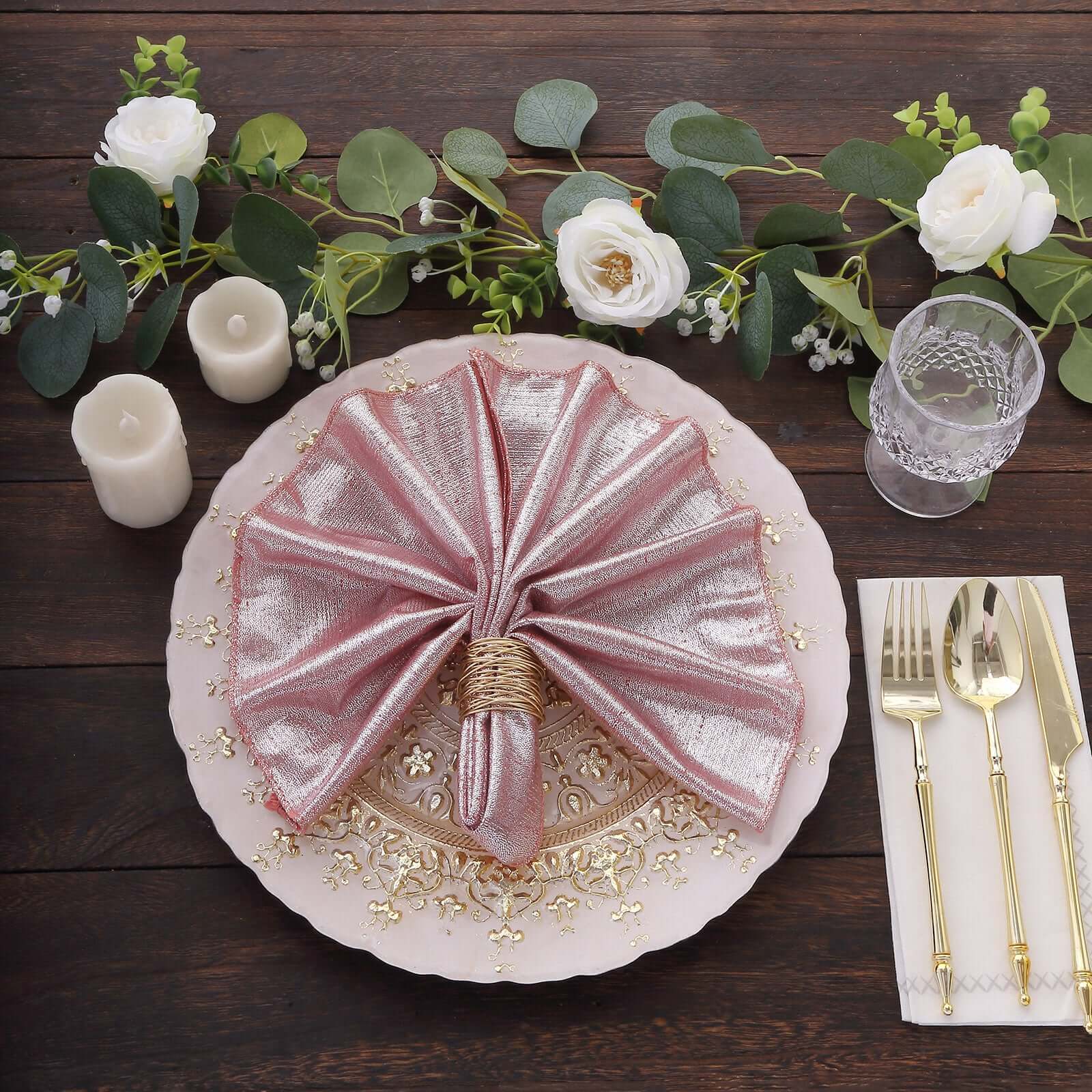 5 Pack Polyester 20"x20" Napkins Rose Gold Shimmer Sequin Dots - Luminous Cloth Napkins