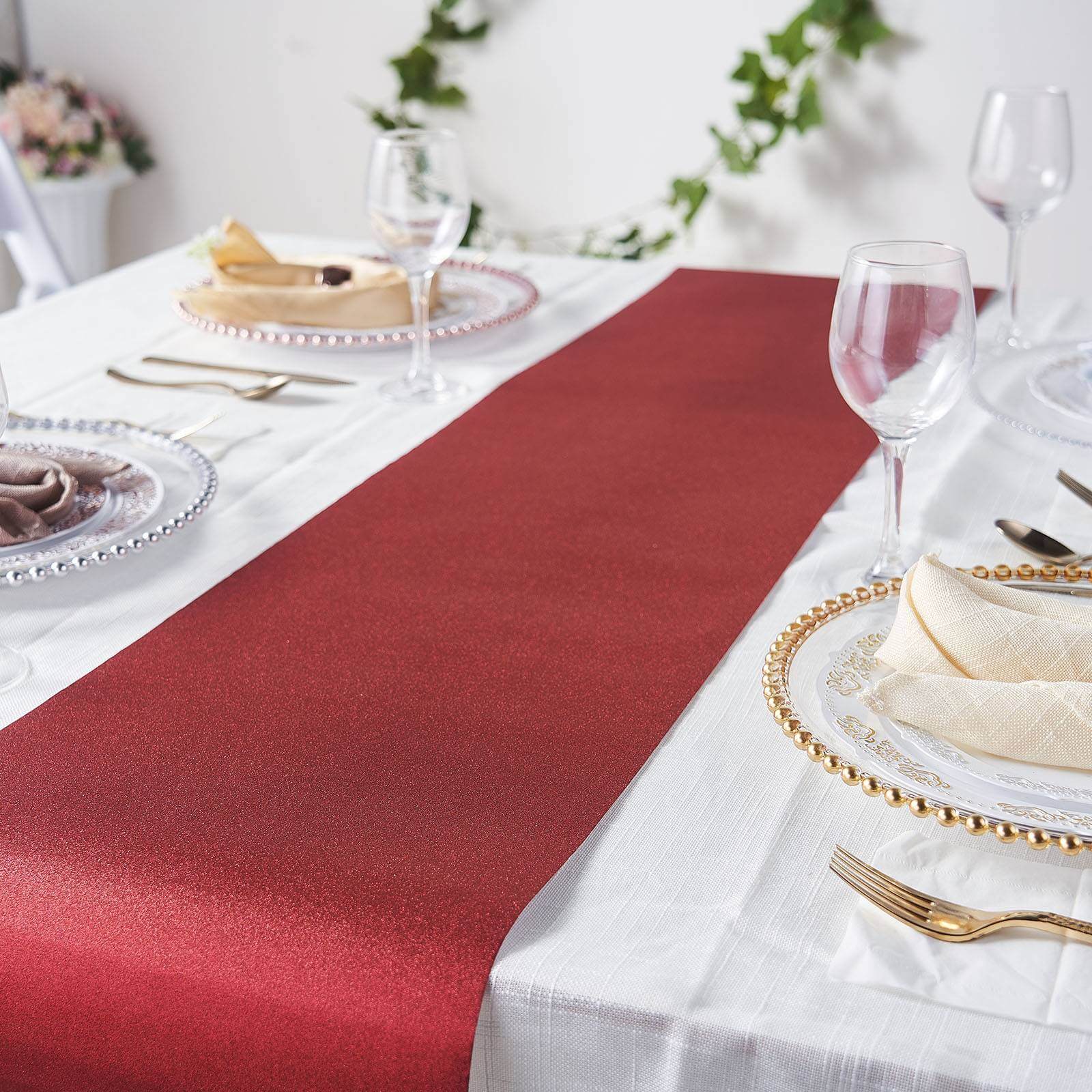 9ft Burgundy Glitzing Glitter Table Runner, Disposable Paper Table Runner