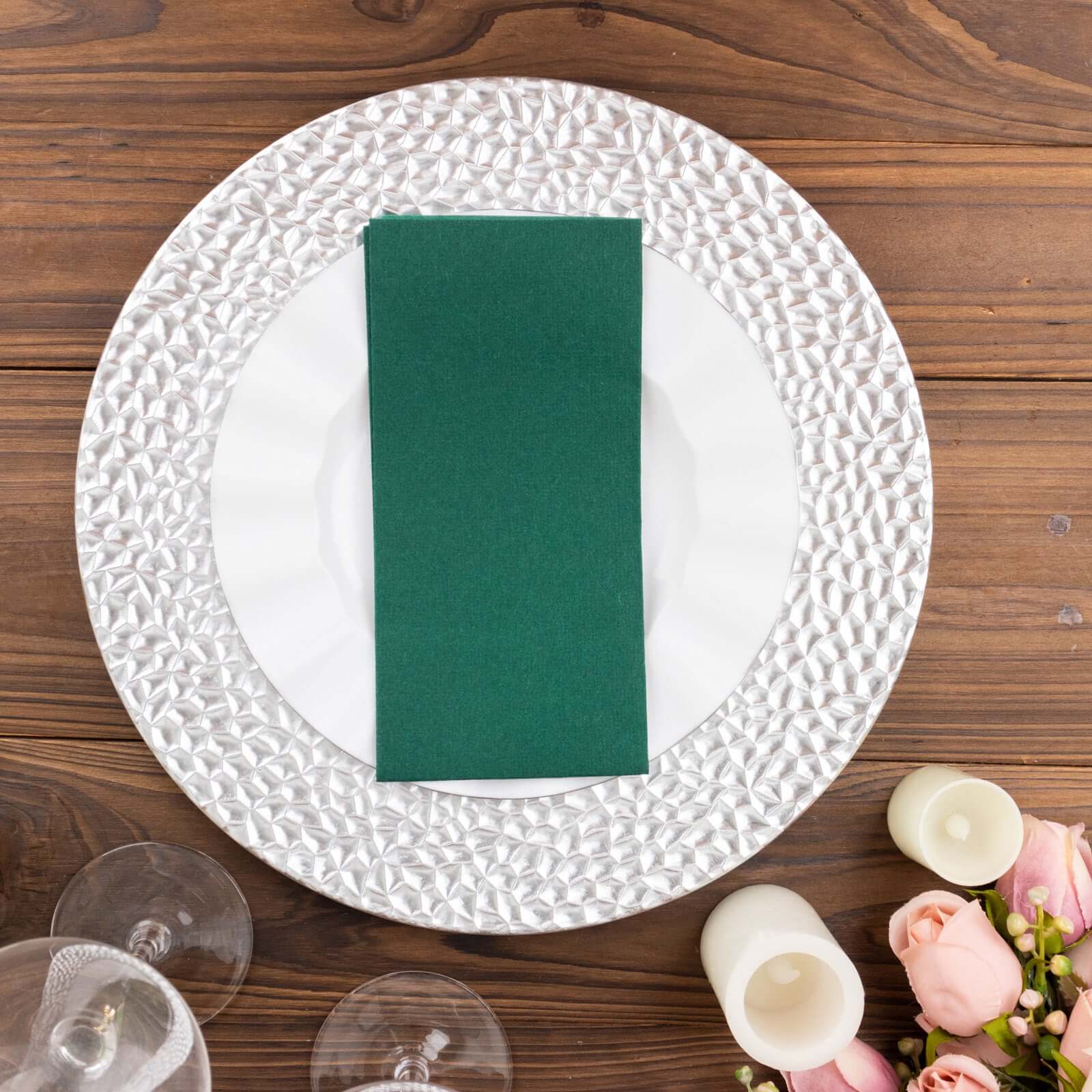 20-Pack Paper Linen-Like Napkins Hunter Emerald Green - Disposable Hygienic Airlaid Guest Towels 8.5"x4"