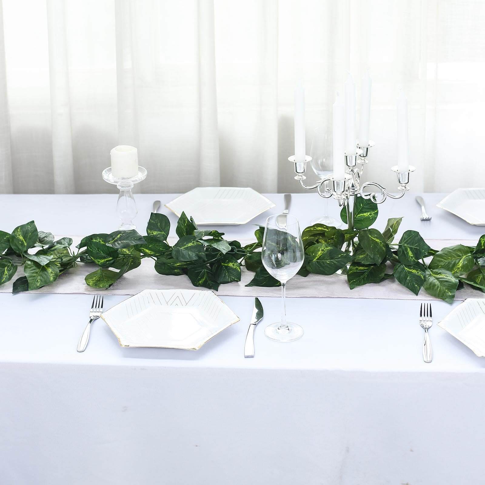 8ft Green UV Protected Artificial Silk Ivy Leaf Garland Vine, Outdoor Indoor