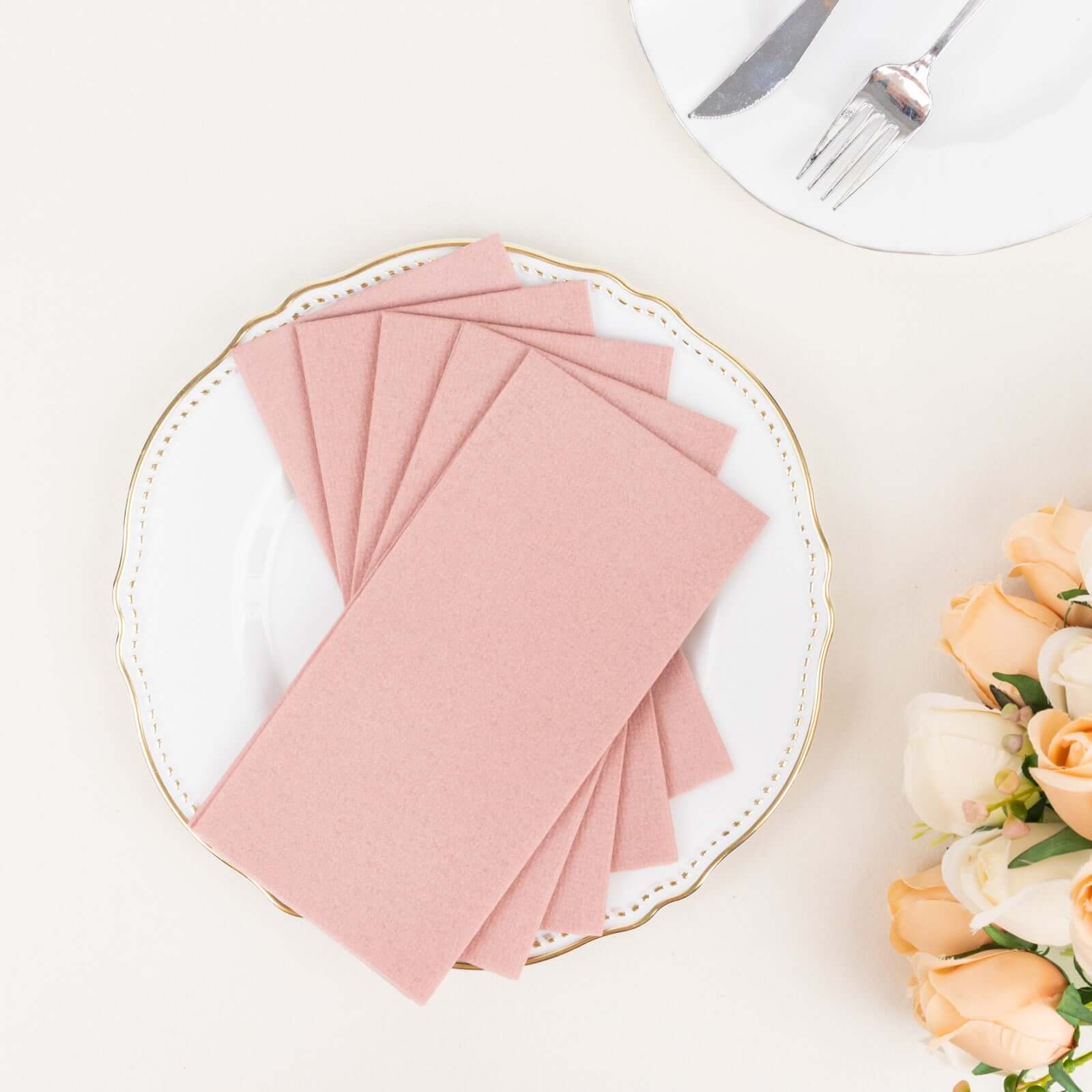 20-Pack Paper Linen-Like Napkins Dusty Rose - Disposable Hygienic Airlaid Guest Towels 8.5"x4"