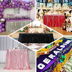 Spandex 17ft Table Skirt Rose Gold Pleated Metallic Shimmer Tinsel with Top Velcro Strip Table Cover
