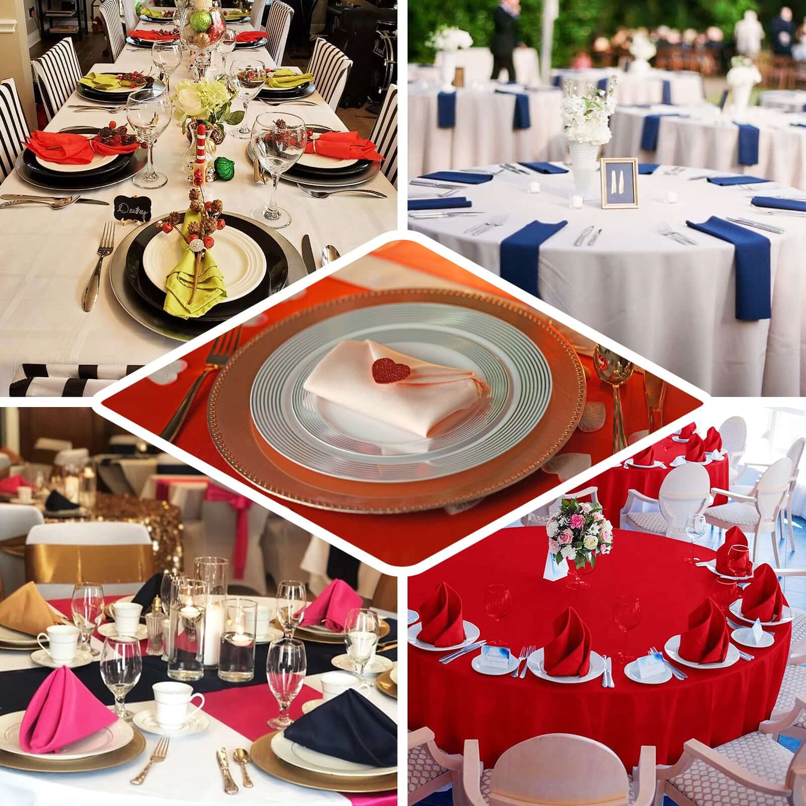5 Pack Polyester 17"x17" Napkins Red - Durable & Wrinkle Resistant Dinner Napkins