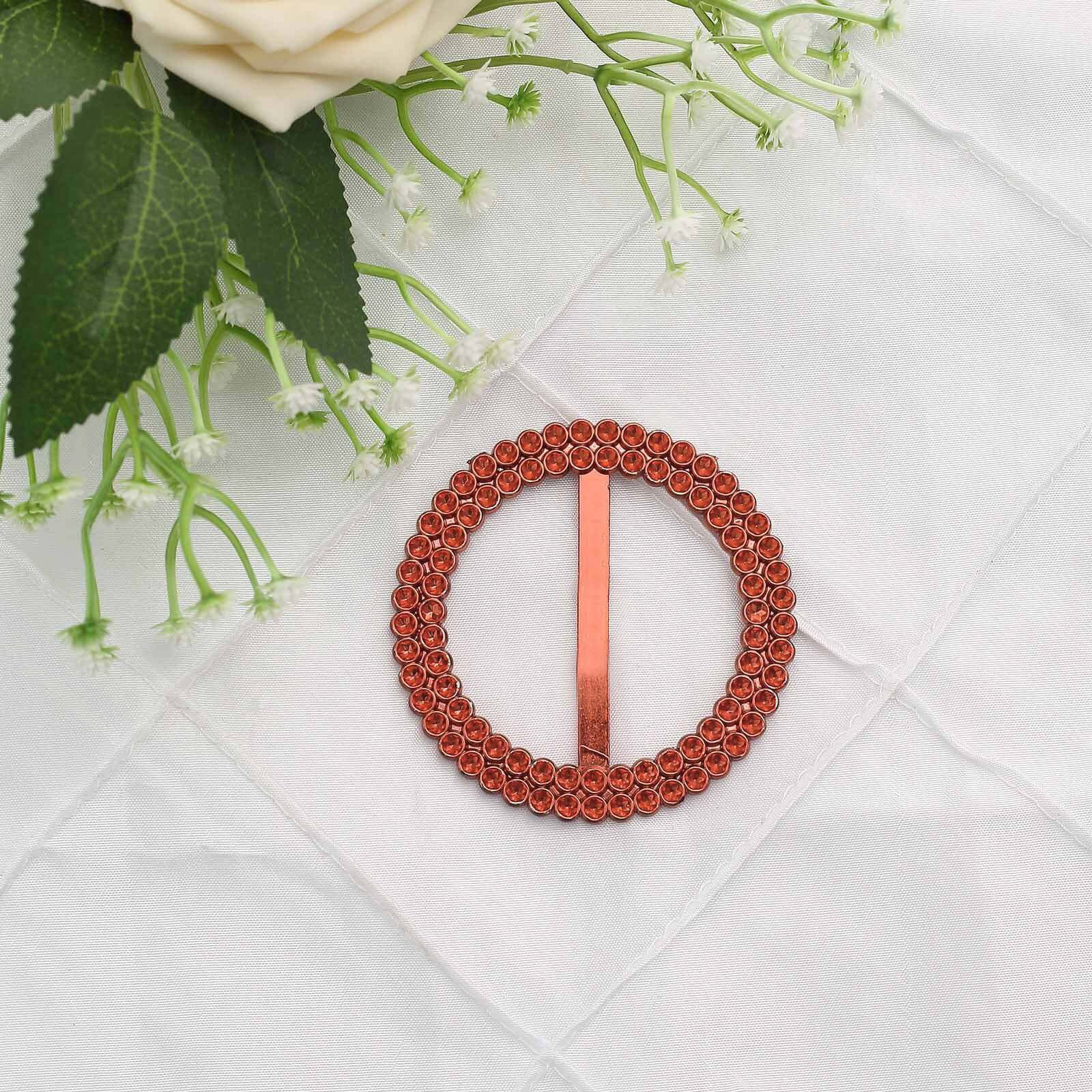 20 Pack Diamond Round Chair Sash Band Buckle Pins Terracotta (Rust) - Timeless Rhinestone Napkin Rings 2.5"