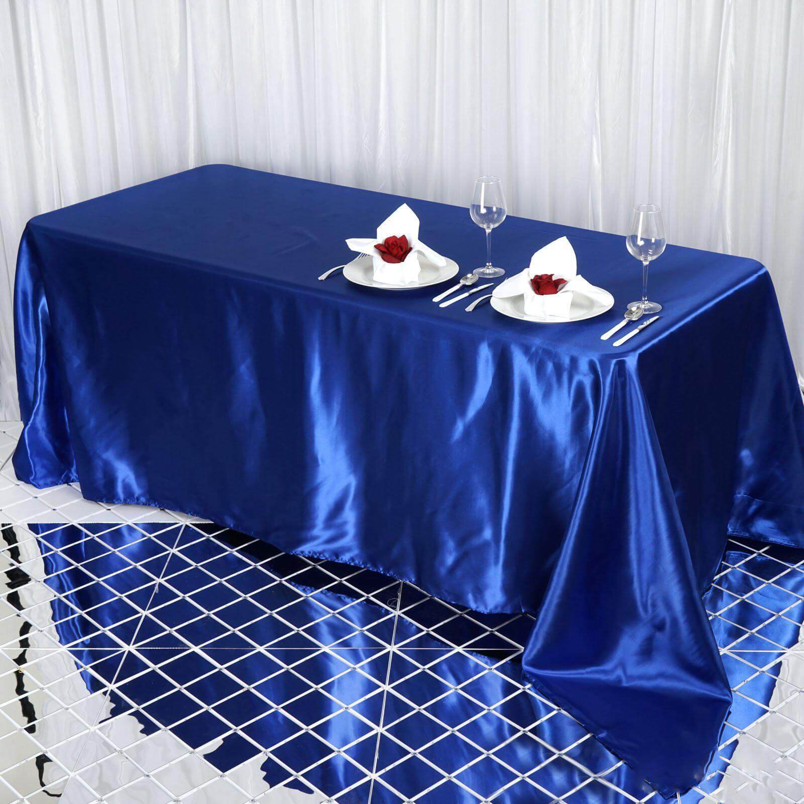 Satin Rectangular 90"x132" Tablecloth Royal Blue Satin - Seamless Table Cover