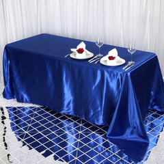 Satin Rectangular 90"x132" Tablecloth Royal Blue Satin - Seamless Table Cover