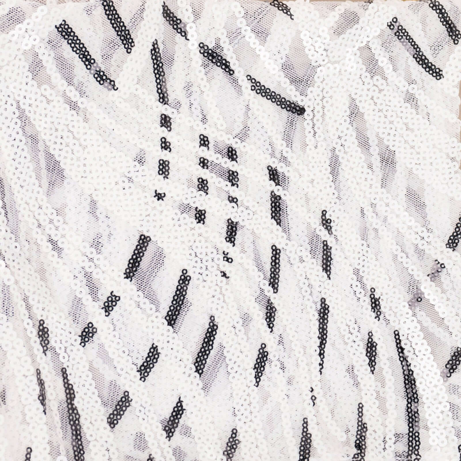 Sequin Mesh 12"x108" Table Runner White Black Stylish Wave Embroidery