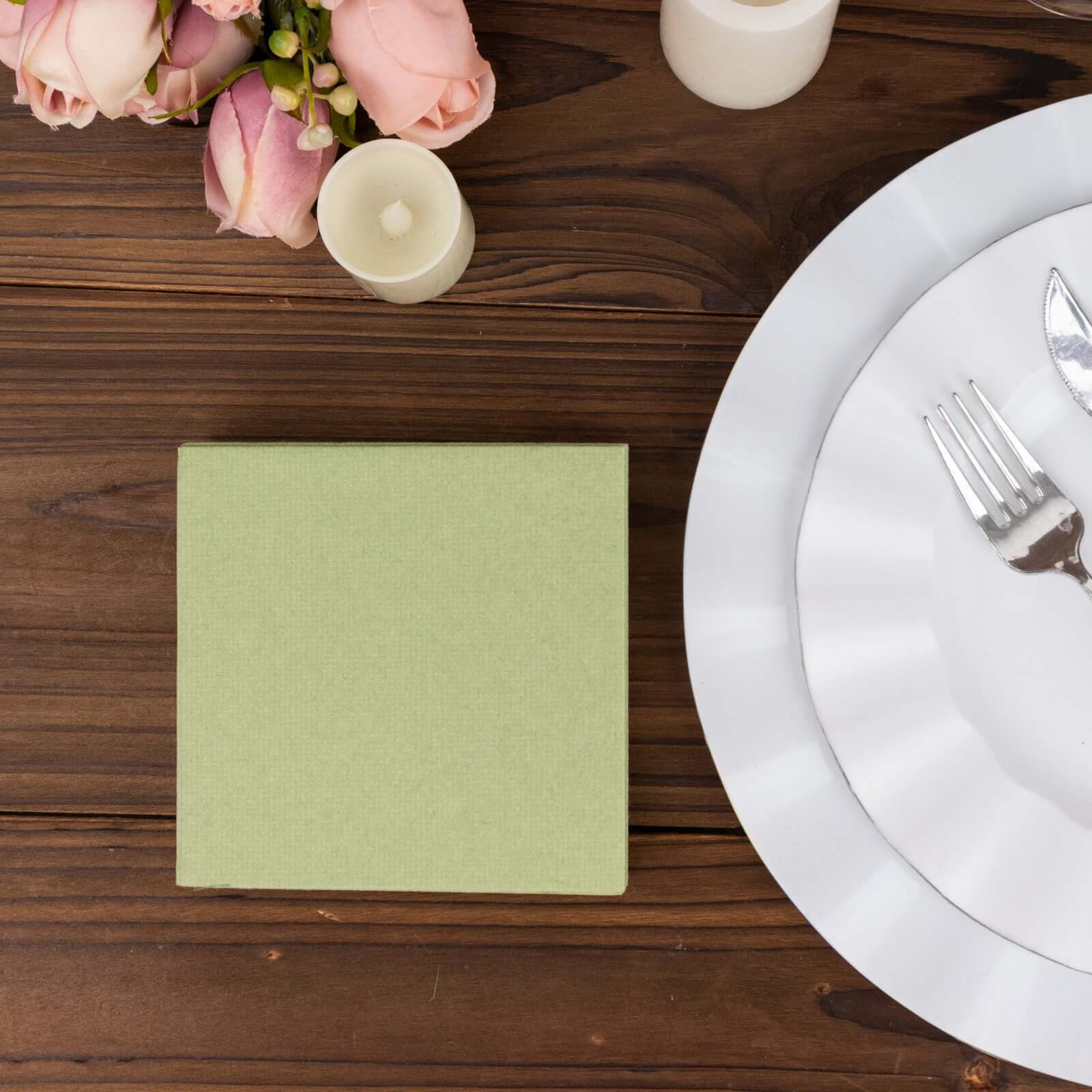 20-Pack Paper Linen-Like Cocktail Napkins Sage Green - Disposable 5"x5" Airlaid Soft Napkins