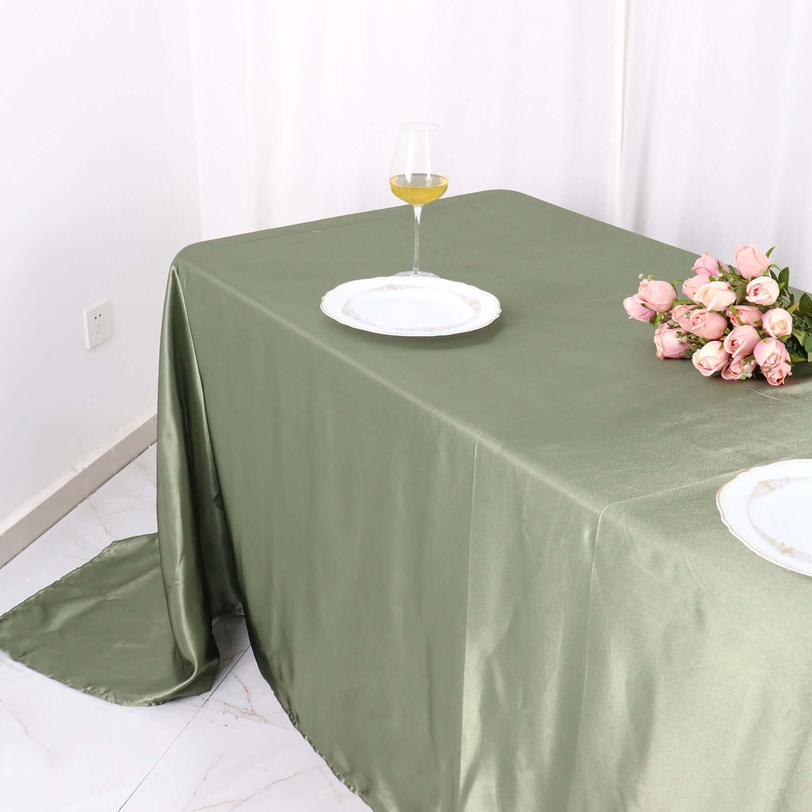 Satin Rectangular 90"x132" Tablecloth Dusty Sage Green Satin - Seamless Table Cover