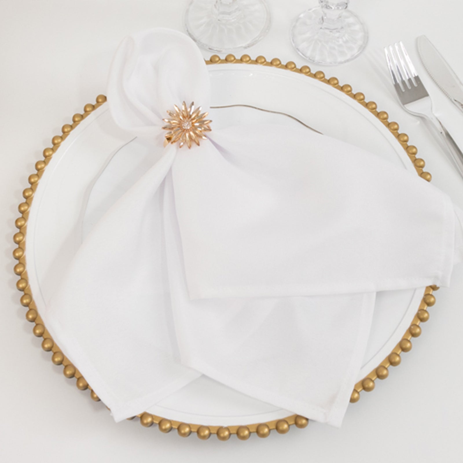 6-Pack Acrylic Round Charger Plates 13" in White with Gold Beaded Rim, Decorative Dinner Party Charger Tableware