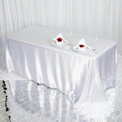 Satin Rectangular 90"x132" Tablecloth White Satin - Seamless Stylish Table Cover for Weddings and Parties