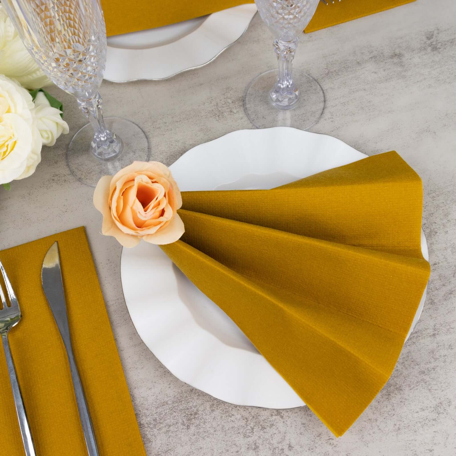 20-Pack Paper Linen-Like Napkins Gold - Disposable Hygienic Airlaid Guest Towels 8.5"x4"