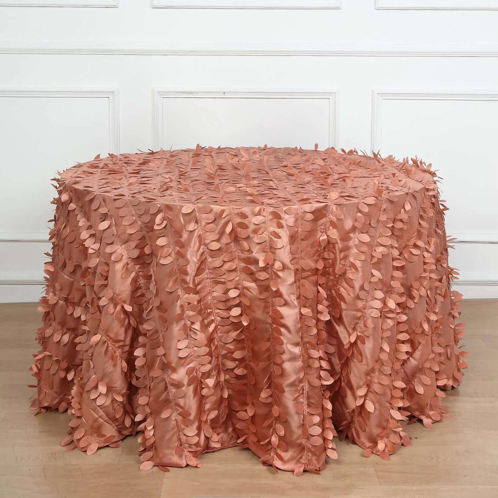 Taffeta 120" Round Tablecloth Terracotta (Rust) Leaf | 3D Leaf Petal Design Seamless Table Cover