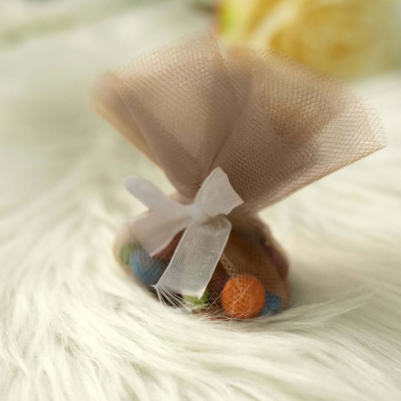 25 Pack 9" Natural Sheer Nylon Tulle Circles Favor Wrap Craft Fabric, DIY Candy Favor Wraps