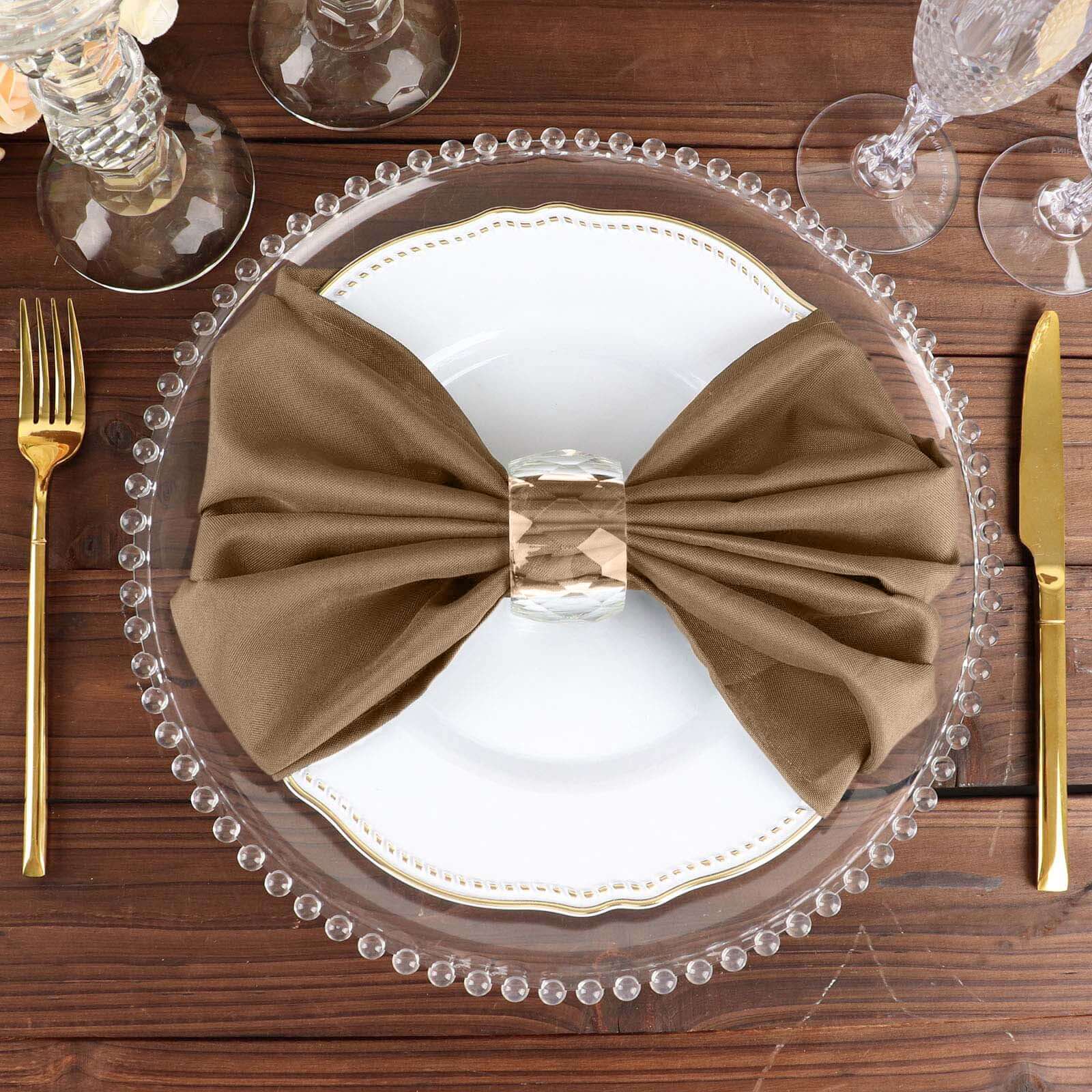 5 Pack Polyester 20"x20" Napkins Taupe - Wrinkle Resistant & Easy Care Cloth Napkins