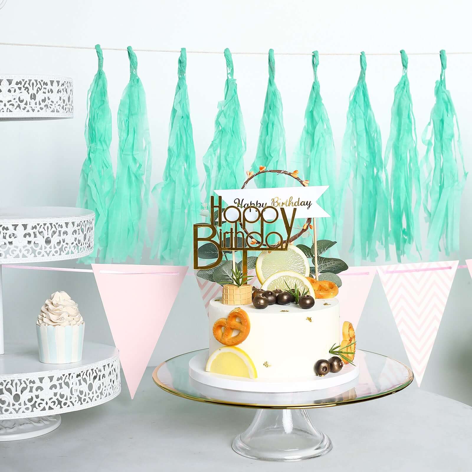 12 Pack Pre-Tied Teal Tissue Paper Tassel Garland With String, Hanging Fringe Party Streamer Backdrop Decor