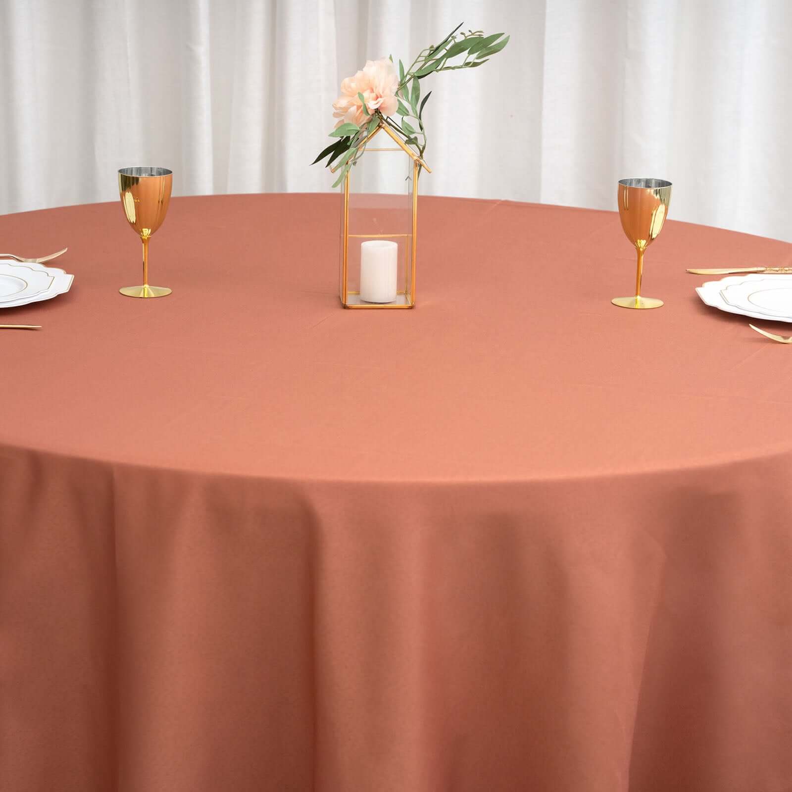 Polyester 108" Round Tablecloth Terracotta (Rust) - Wrinkle-Resistant Table Cover