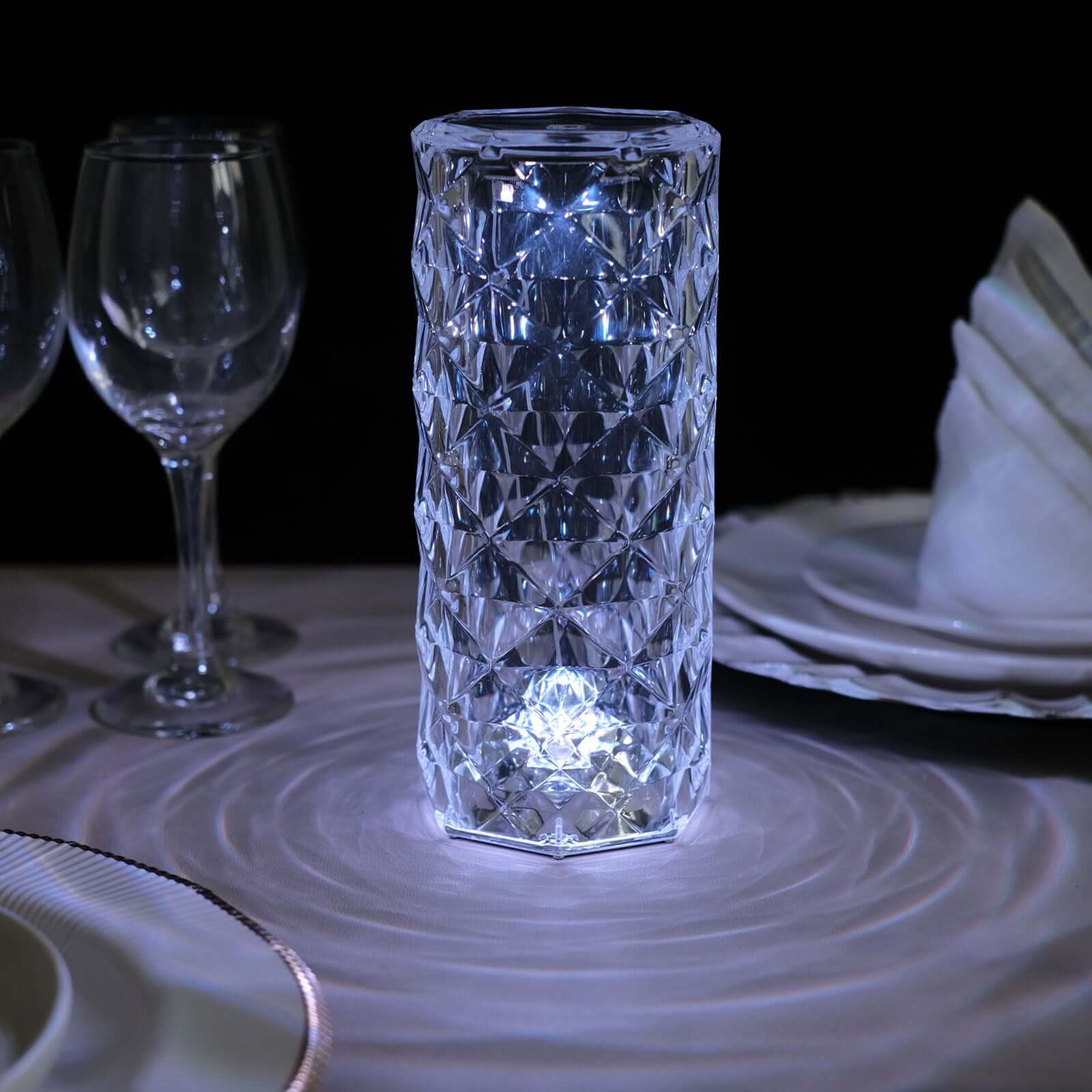 Acrylic LED Pillar Lamp Rose Diamond Design Color Changing - Touch + Remote Operated Table Light 3.5"x8.5"