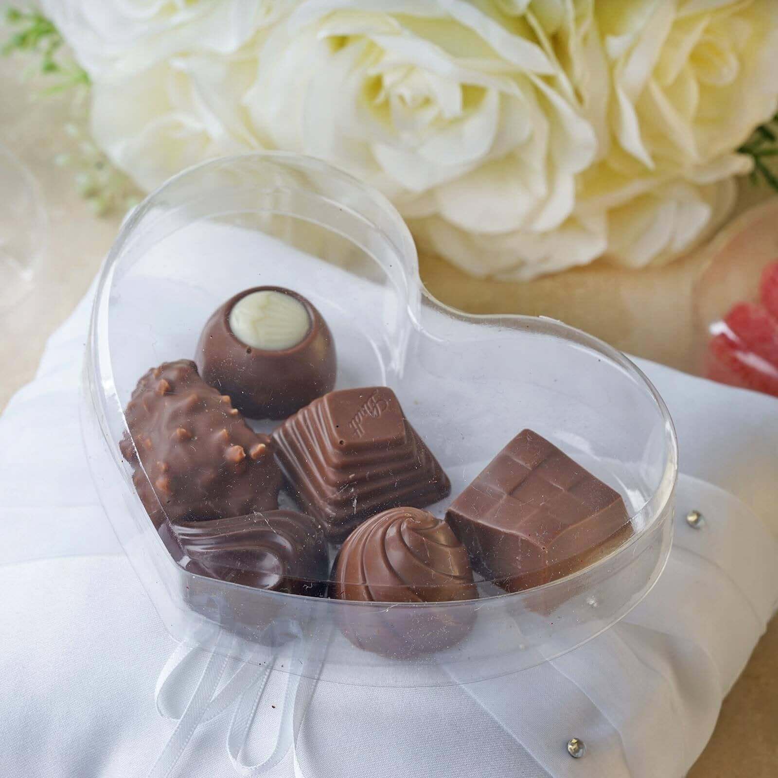 25 Pack 5"x4" Clear Plastic Heart Shaped Party Favor Boxes, Transparent Cupcake Candy Display Gift Boxes