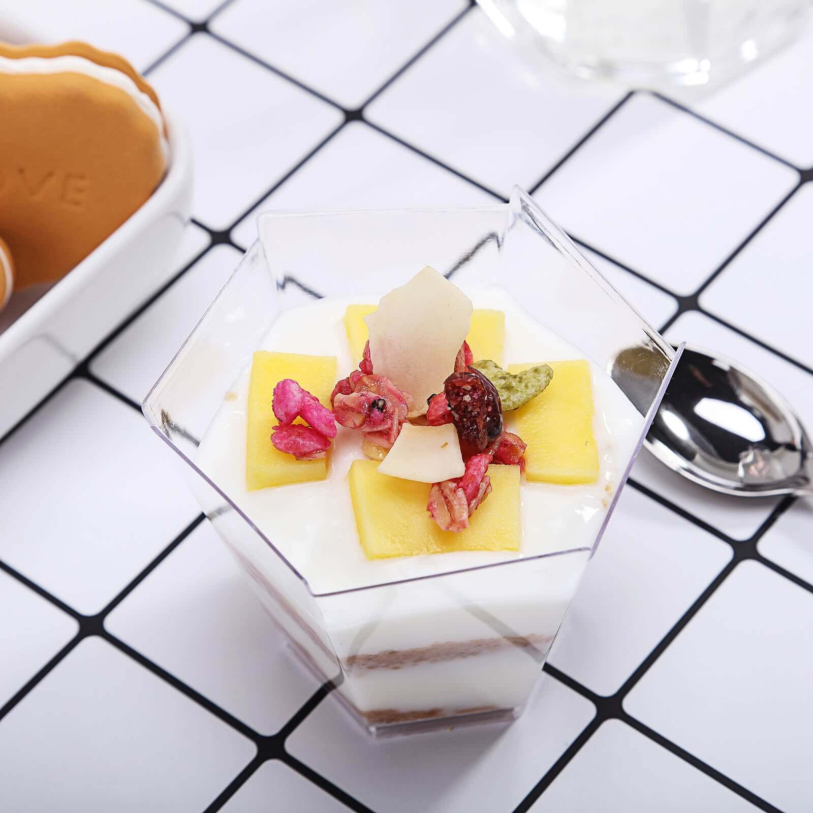 12-Pack Plastic Dessert Cups Clear Wavy Hexagon - Lightweight Disposable Cups for Treats 3oz