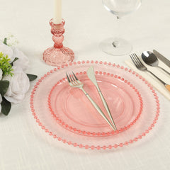 10-Pack Transparent Blush Plastic Dessert Plates – 8" Round with Beaded Rim, Disposable for Parties & Events