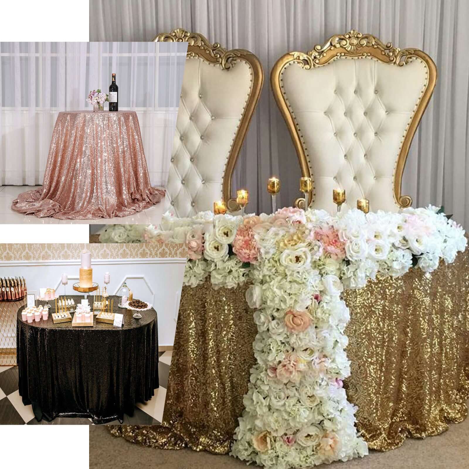 Sequin 120" Round Tablecloth Turquoise - Seamless Glittering Table Cover