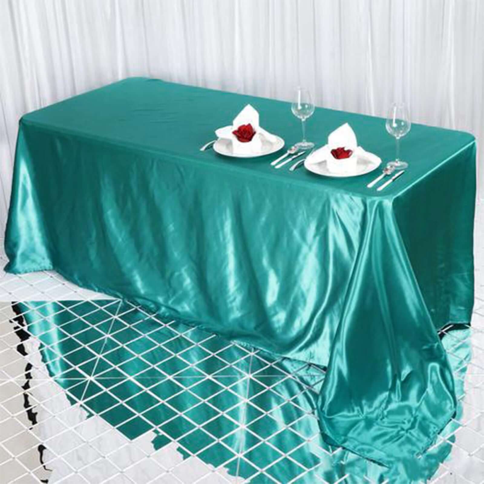 Satin Rectangular 90"x132" Tablecloth Turquoise Satin - Seamless Table Cover