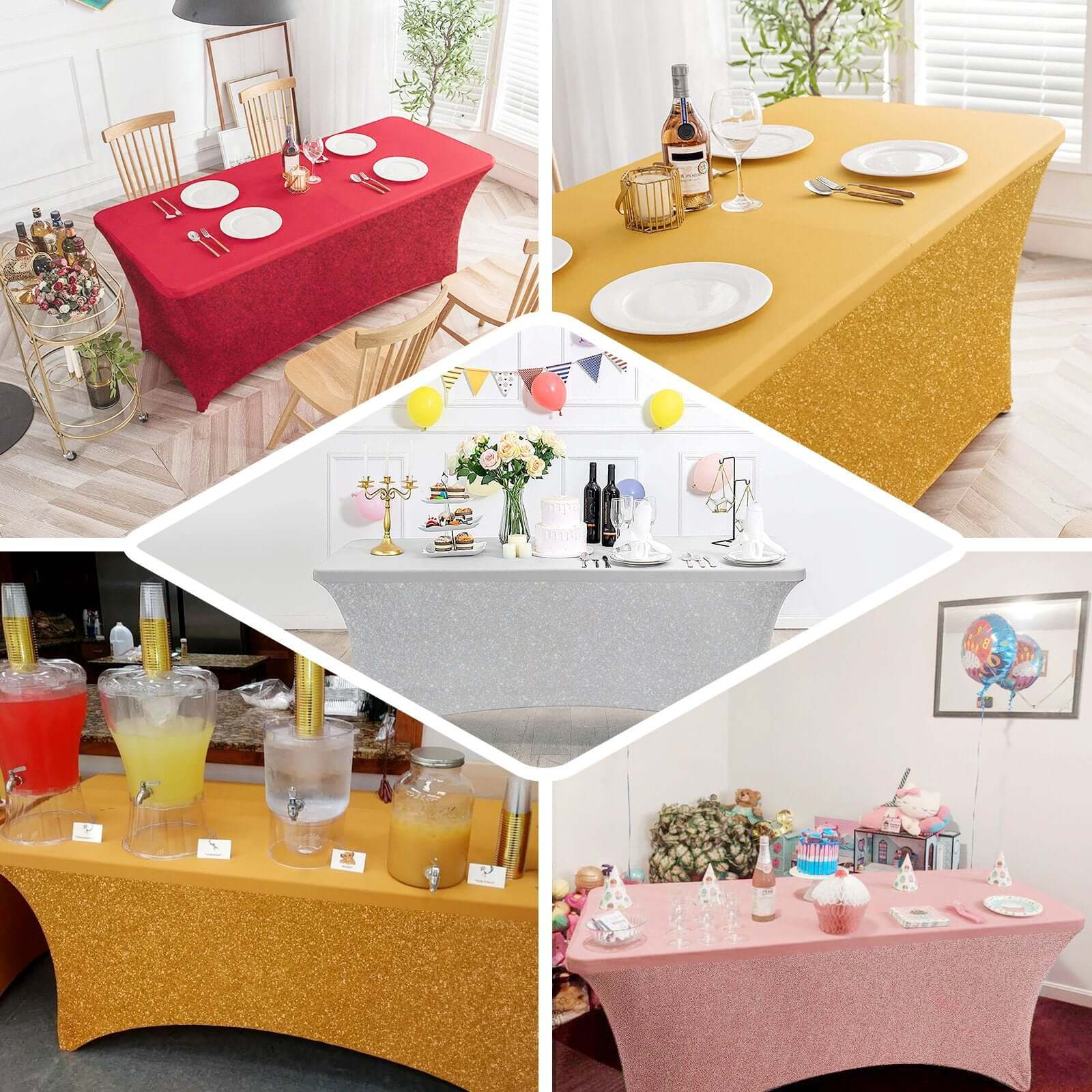 Stretch Spandex 72"x30" Rectangle Tablecloth Metallic Turquoise - Form-Fitting Table Cover
