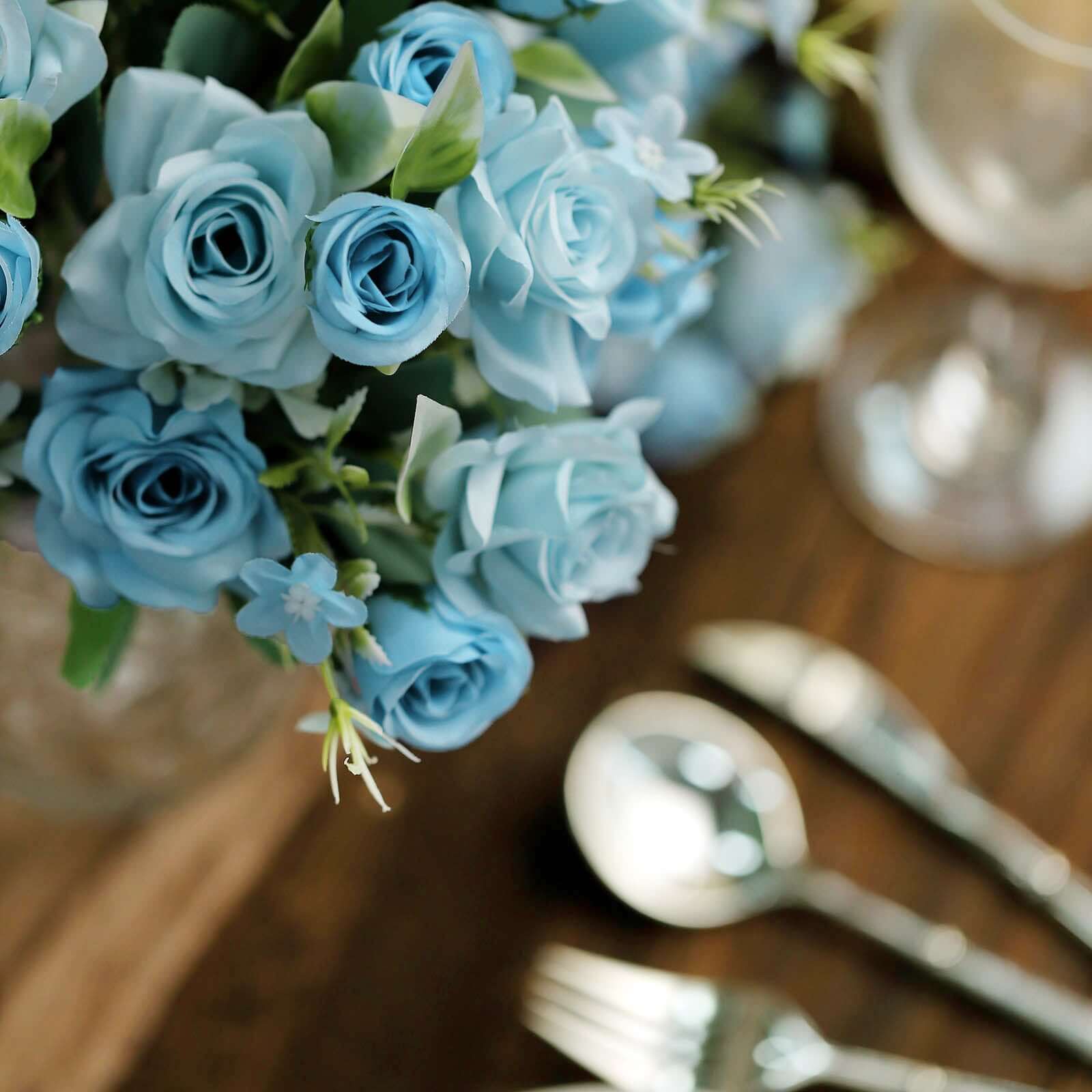 4 Bushes 12" Dusty Blue Real Touch Artificial Silk Rose Flower Bouquet, Faux Bridal Flowers