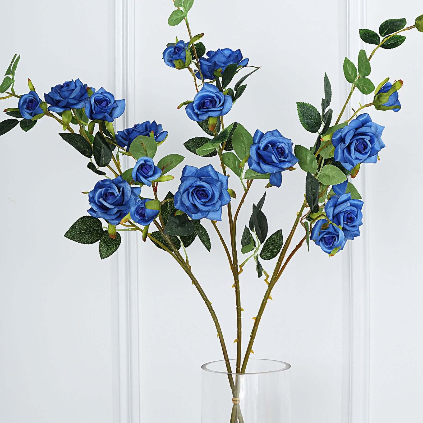 2 Stems 38" Tall Royal Blue Artificial Silk Rose Flower Bouquet Bush