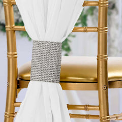 4 Pack Silver Rhinestone Mesh Velcro Backdrop Curtain Bands, Large Chair Sash Clip Tie Backs - 5"X10"