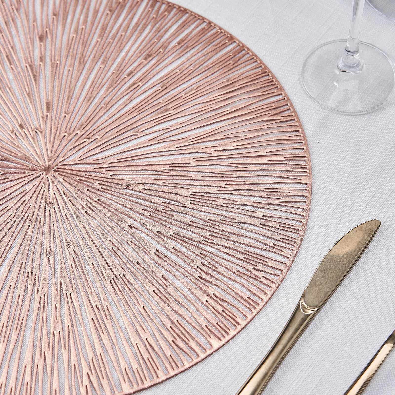 6-Pack Dining Table Mats Spiked Design Rose Gold - Vinyl Non-Slip Surface with Modern Appeal 15"