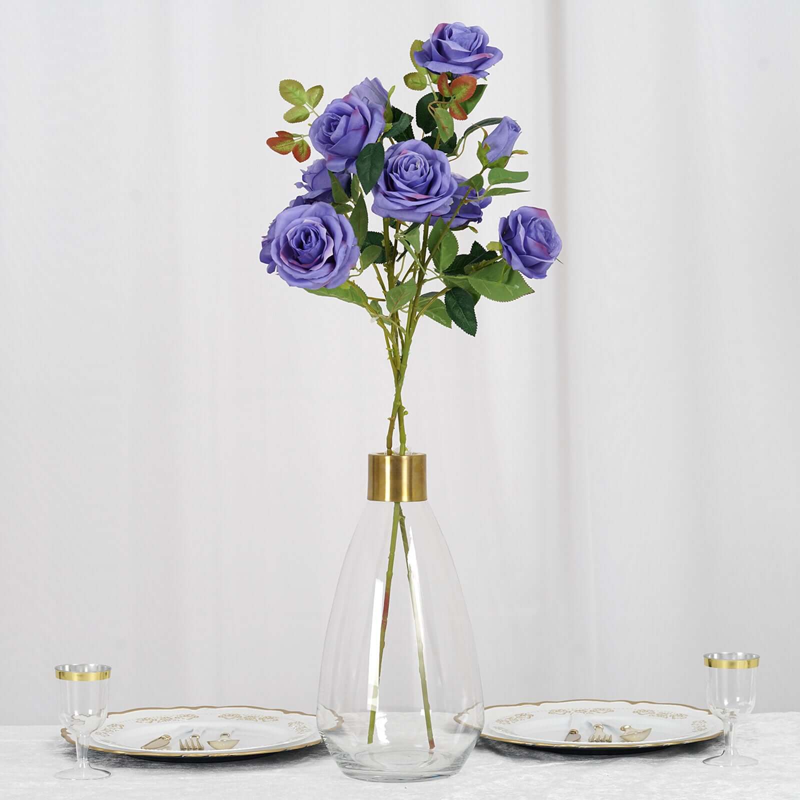 2 Bouquets 33" Tall Violet Artificial Silk Rose Flower Bush Stems