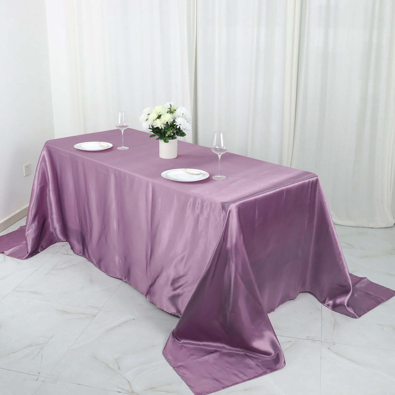 Satin Rectangular 90"x132" Tablecloth Violet Amethyst Satin - Seamless Table Cover