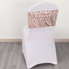 5 Pack Chair Sash Bands with Wave Embroidered Sequins Rose Gold