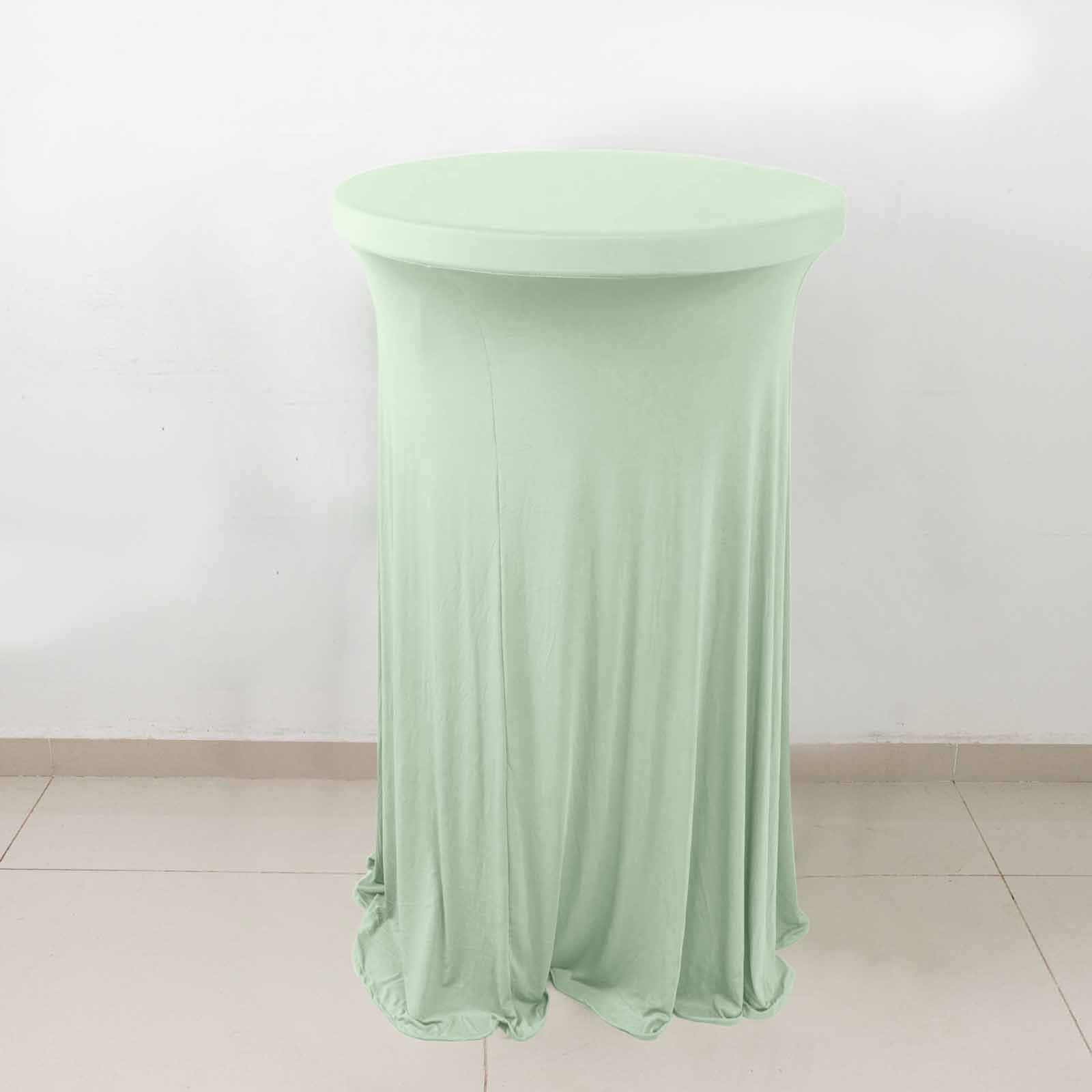 Spandex 32" Round Cocktail Table Cover Skirt Sage Green With Natural Wavy Drapes