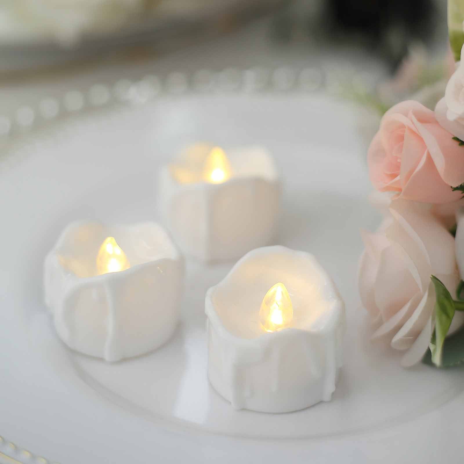 12-Pack LED Flameless Luminaria Lighting Warm White - Battery Operated Tealight Candles with Realistic Wax Design 1.5"