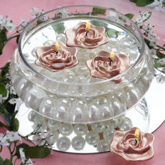 4-Pack Floating Candles Rose Flower Design Rose Gold - Wedding Vase Fillers for Events 2.5"