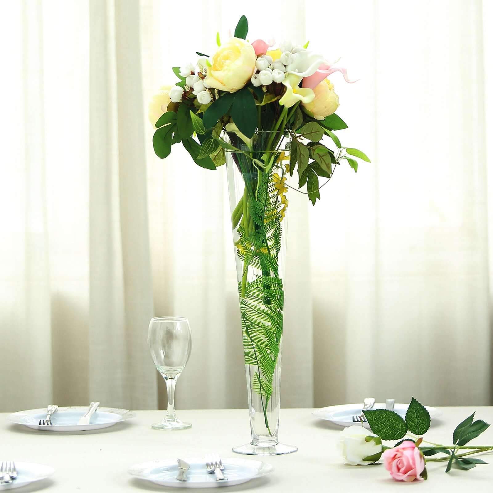 12-Pack Glass Trumpet Vases Clear - Durable Design for Upscale Event Displays 20"