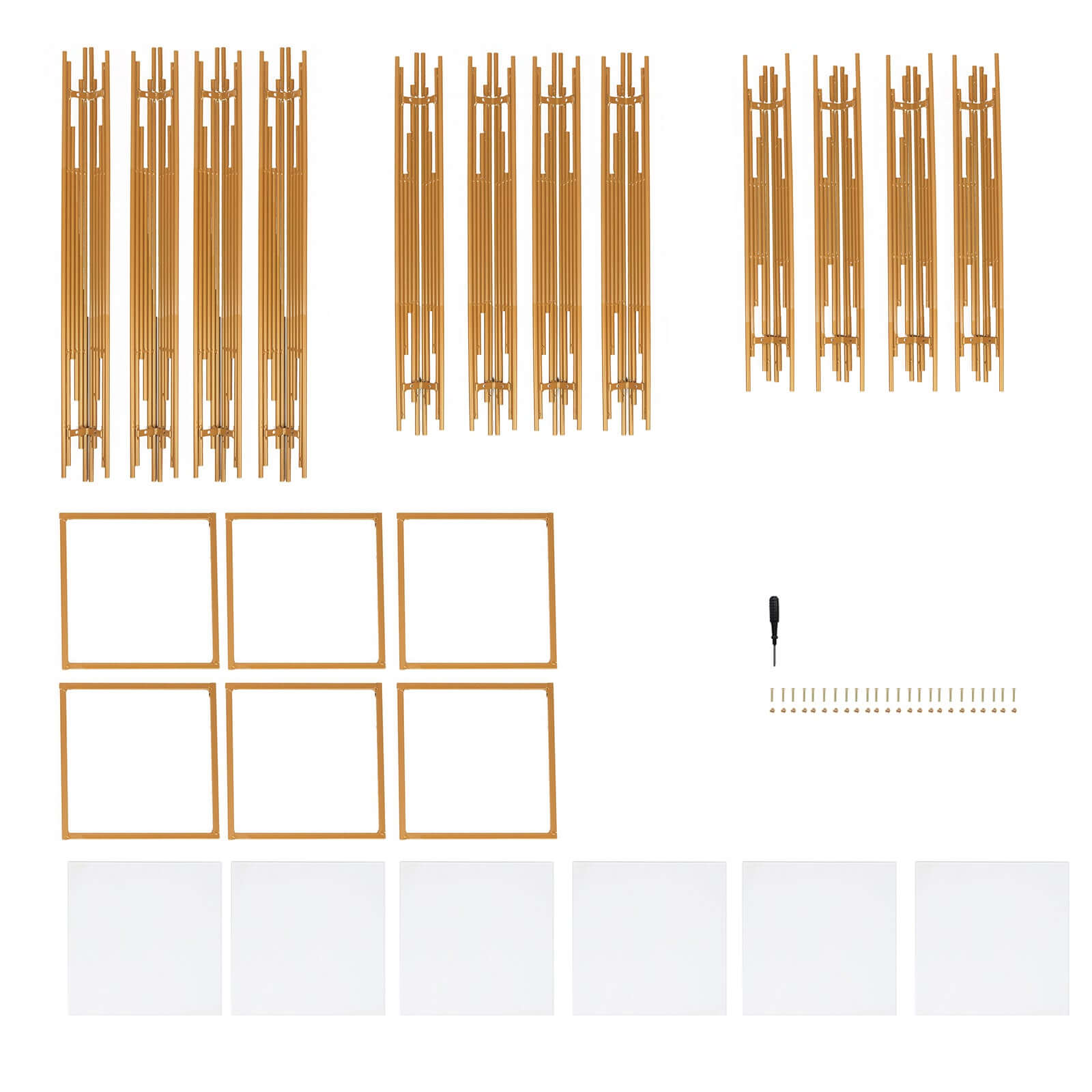 Set of 3 Wedding Pedestal Stands Square Acrylic Plate Design Gold - Metal Flower Display Plinths 26",30",34"