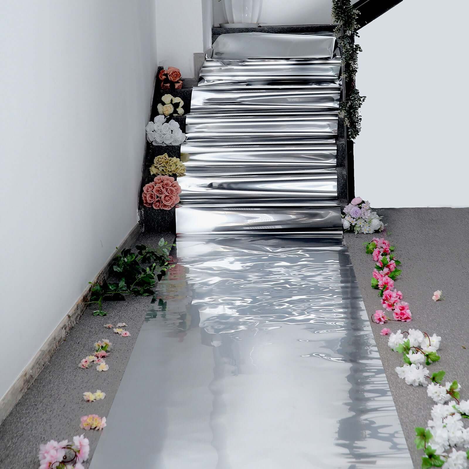 3ftx65ft Metallic Silver Glossy Mirrored Wedding Aisle Runner, Non-Woven Red Carpet Runner - Prom, Hollywood, Glam Parties