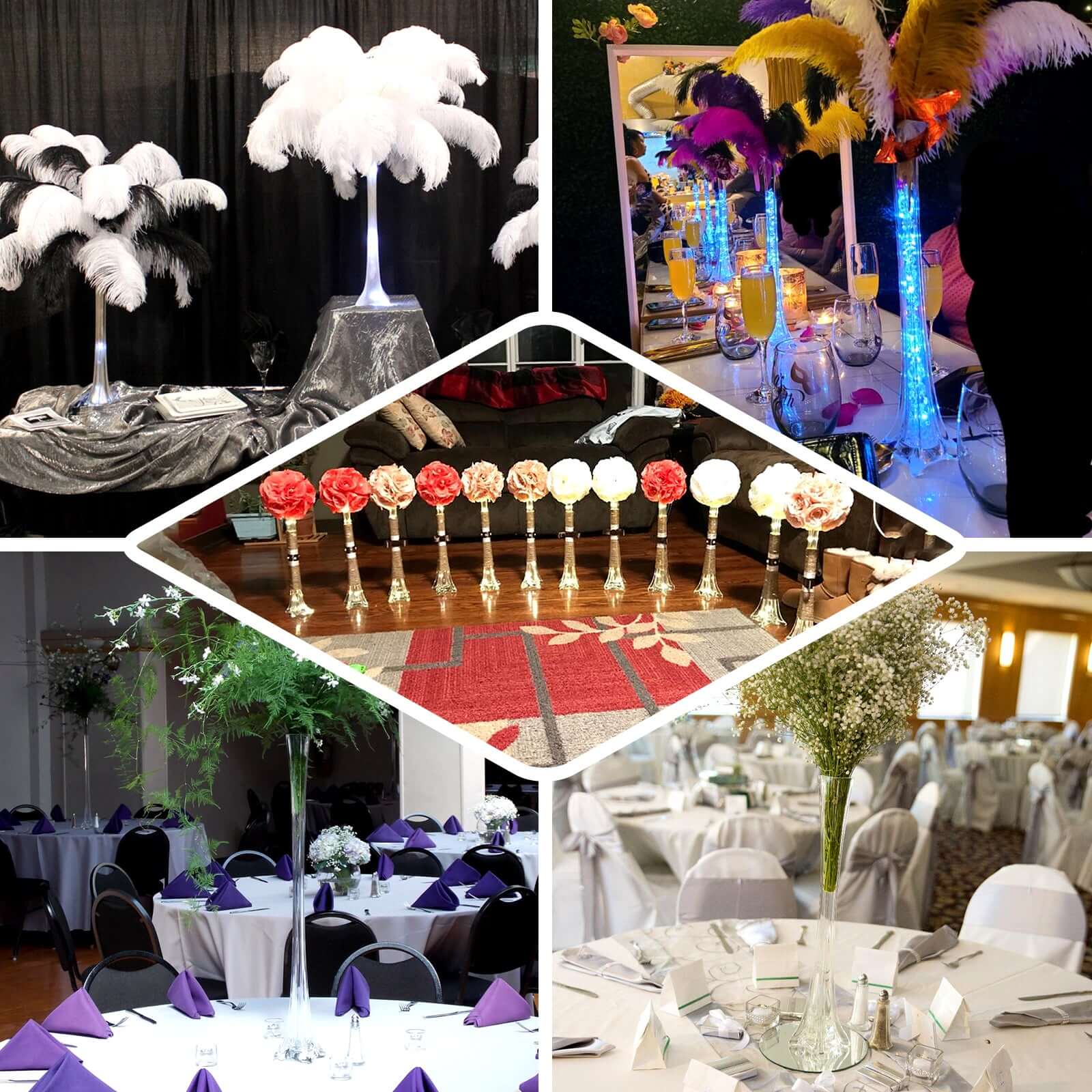 12-Pack Glass Eiffel Tower Flower Vases Clear - Tall Wedding Table Decor 24"